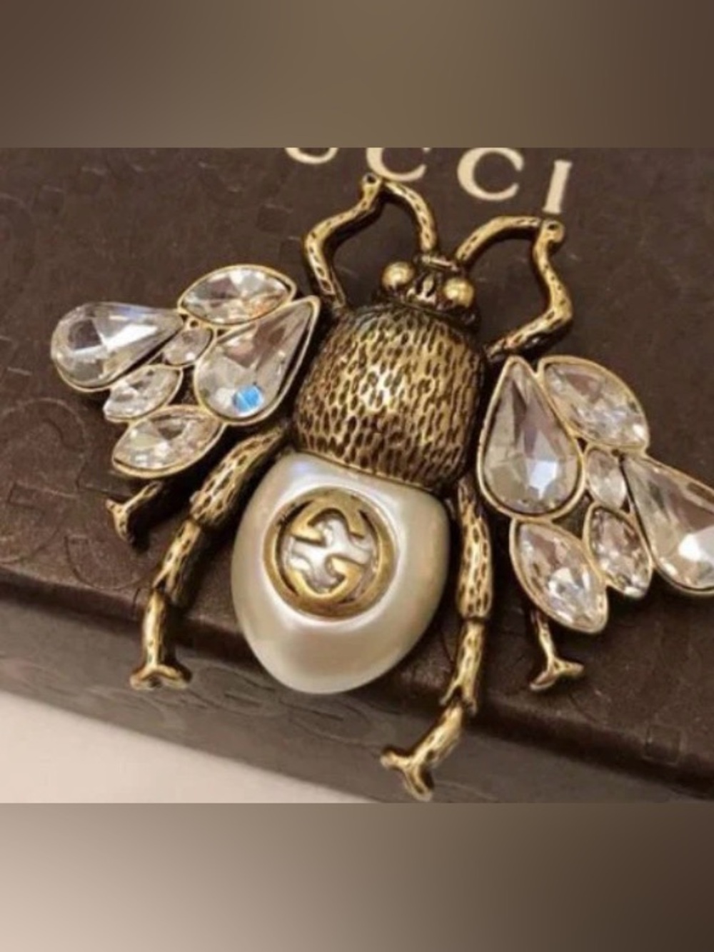 Gold-Tone Bee Brooch with Crystal Wings and Pearl Accent
